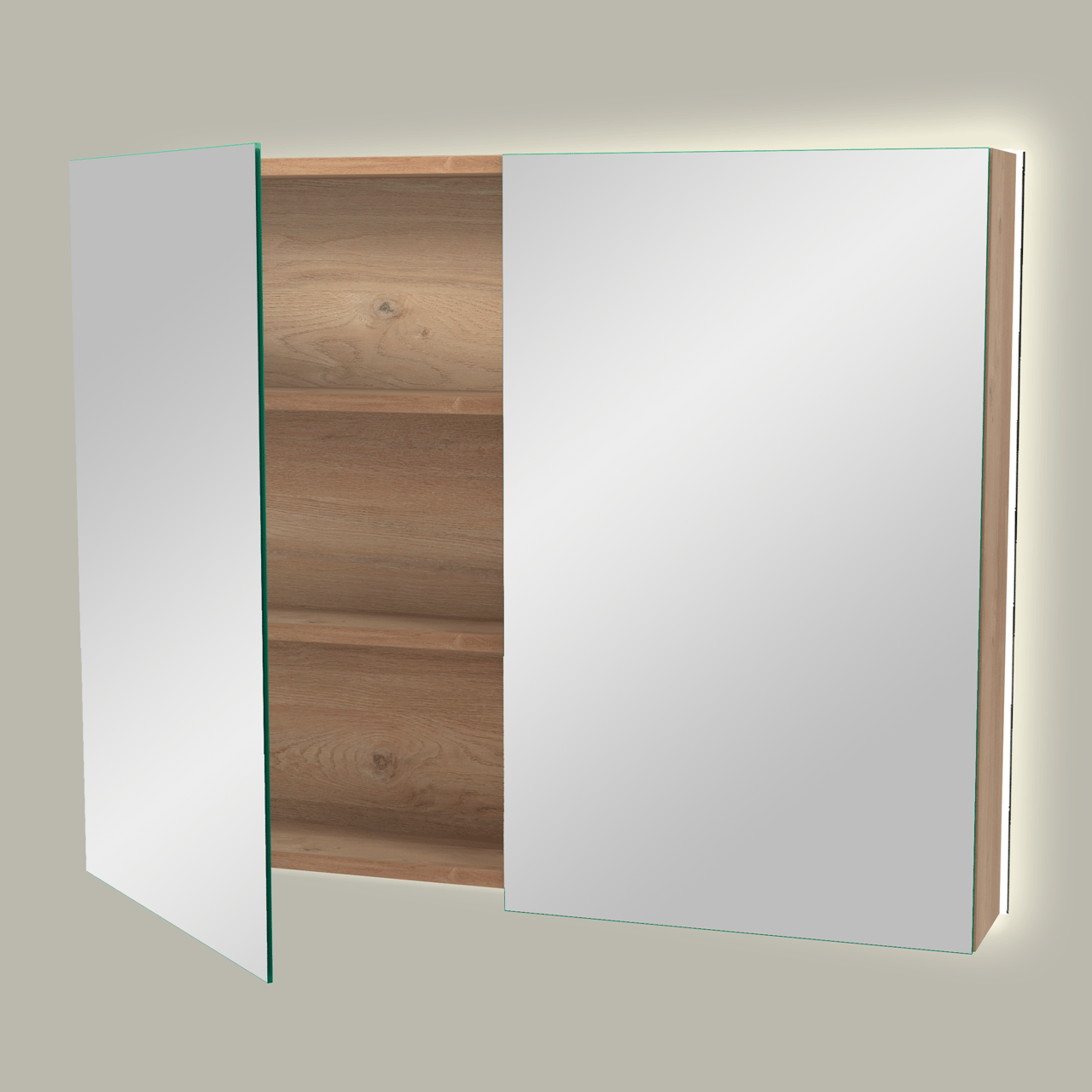 Storke Reflecta spiegelkast 95 x 75 cm ruwe eik met spiegelverlichting