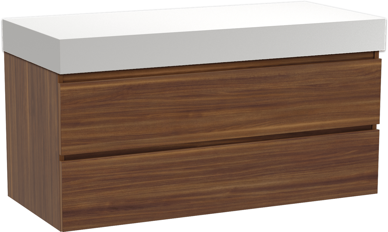 Balmani Lucida meuble salle de bains suspendu 120 x 55 cm noyer américain avec Dominus tablette simple ou double en solid surface blanc mat