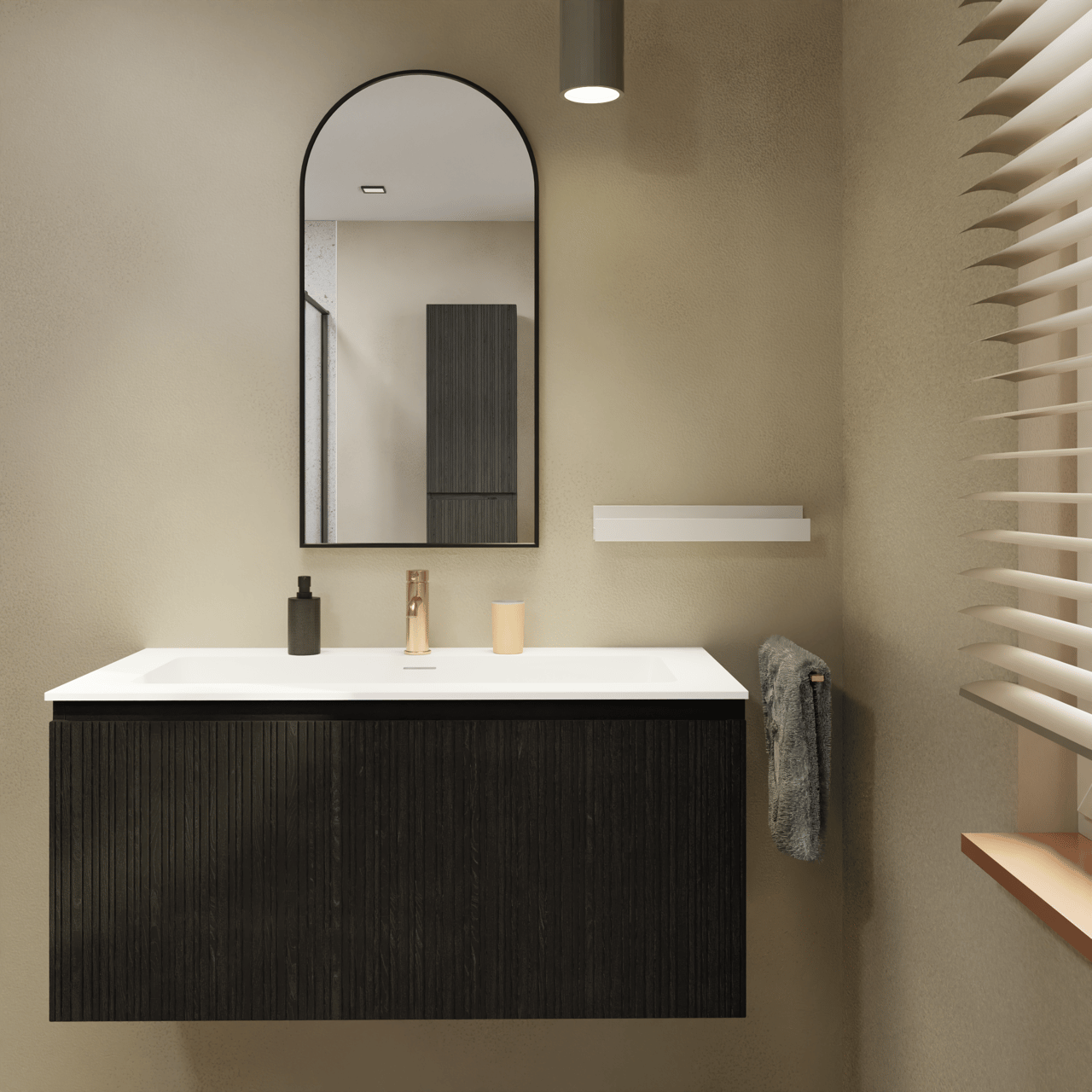 Storke Ribs zwevende wastafelonderkast 105 x 52 cm zwart eiken 2 lades