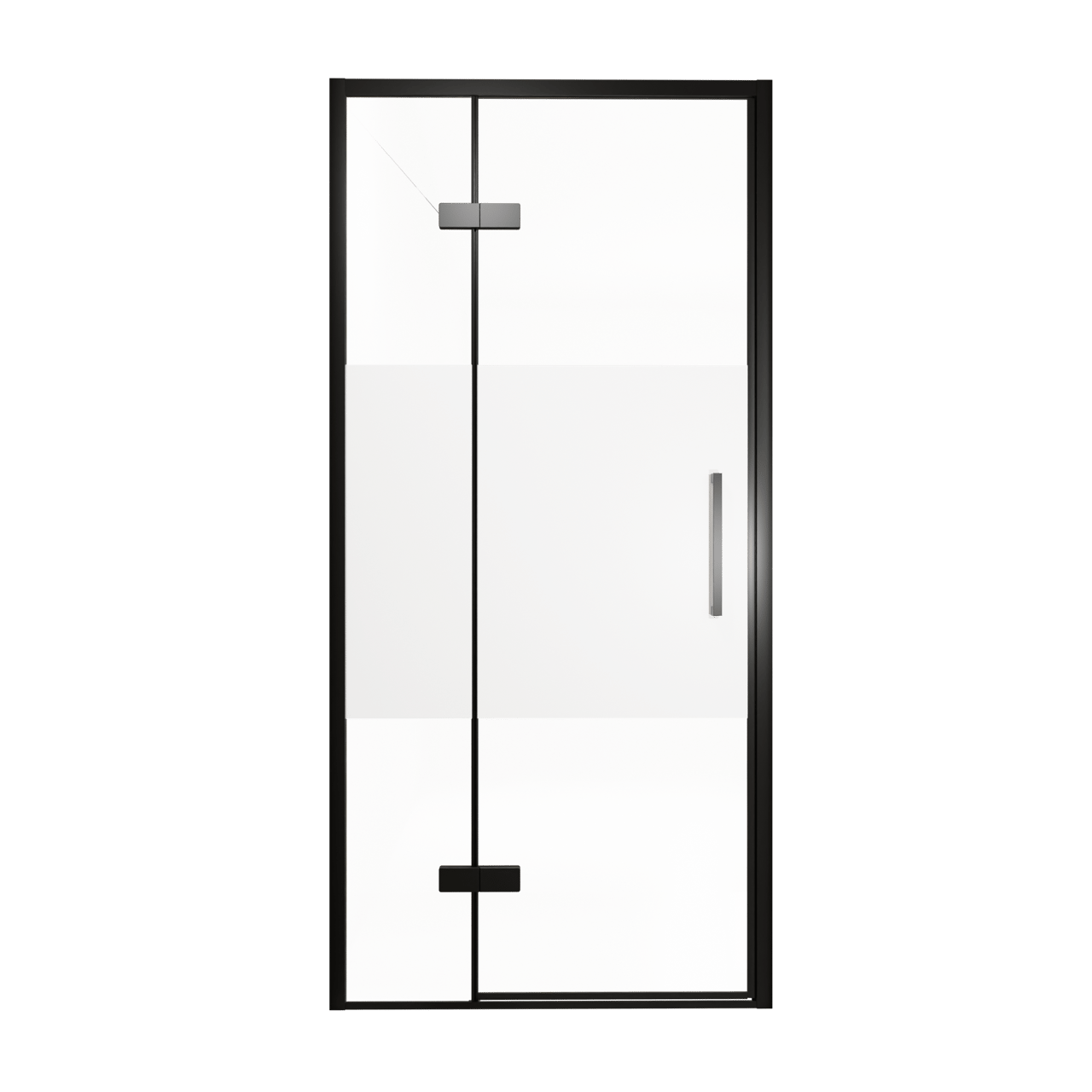 Balmani Senses Design douche draaideur links 100 cm x 210 cm Helder glas met matte strook, Zwarte profielen