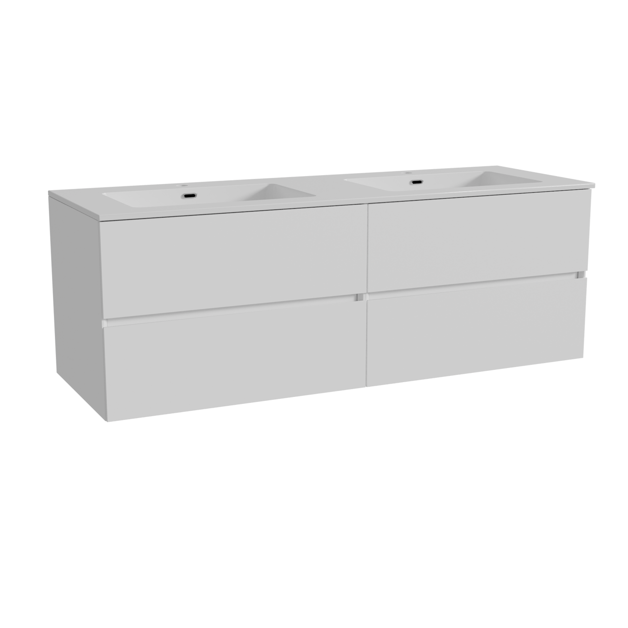 Storke Edge meuble salle de bains suspendu 150 x 52 cm blanc mat avec Diva double vasque en marbre composite blanc brillant