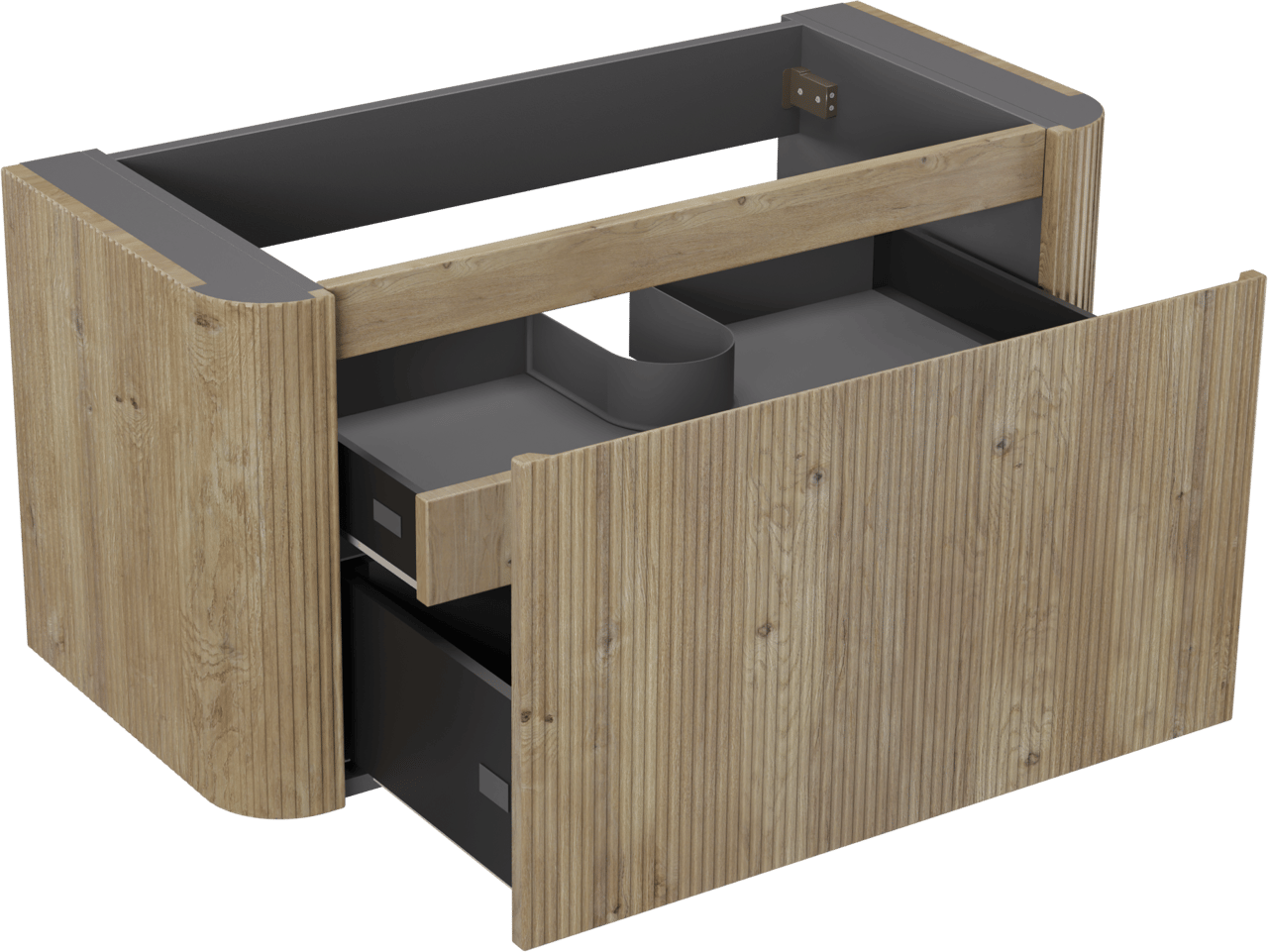 Storke Soft meuble sous-lavabo suspendu 100 x 46 cm Chêne brut 2 tiroirs Nervure sym. vert.