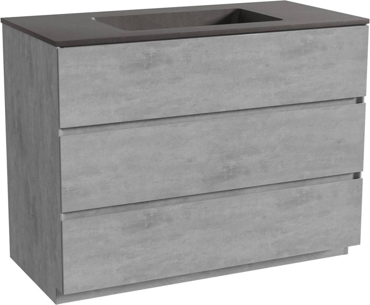 Storke Edge freistehendes Möbelstück Set: 105 x 52 cm, Beton dunkelgrau, mit Scuro Einzelwaschtisch, Quarz Schwarz matt