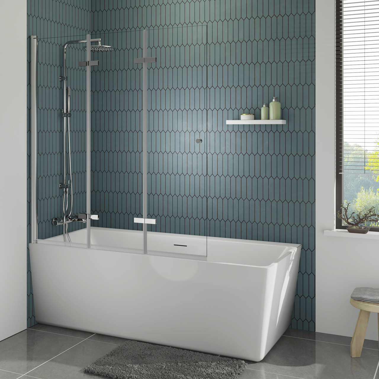 Luca Varess Kuresa pare-baignoire pliant en 3 pièces 140 cm verre transparent profil chrome brillant