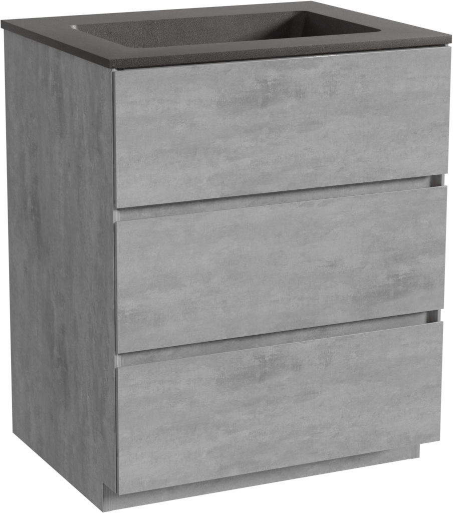 Storke Edge meuble salle de bains à poser 65 x 52 cm béton gris foncé avec Scuro plan simple en quartz noir mat