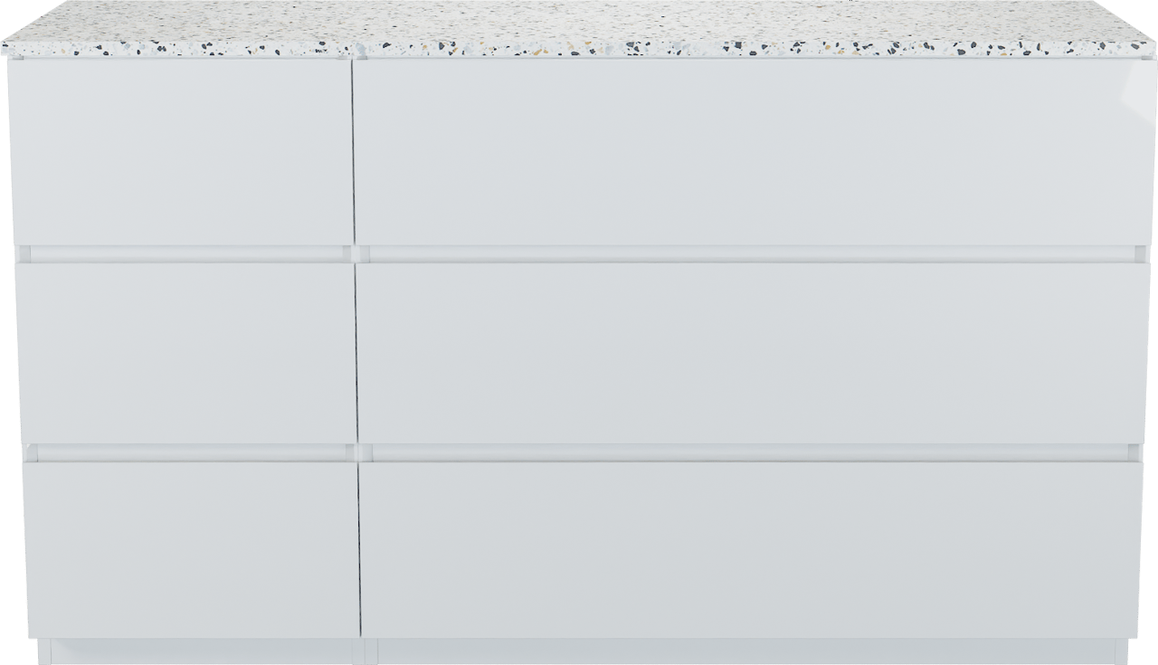 Storke Edge meuble salle de bains à poser 150 x 52 cm blanc brillant avec Tavola tablette en blanc/noir terrazzo mat