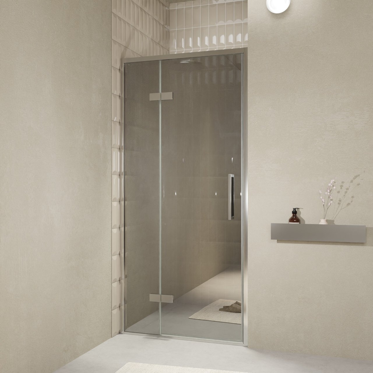 Balmani Senses Design porte pivotante à gauche 100 cm x 210 cm verre Miroir Reflex, Profil chrome, coating inclus