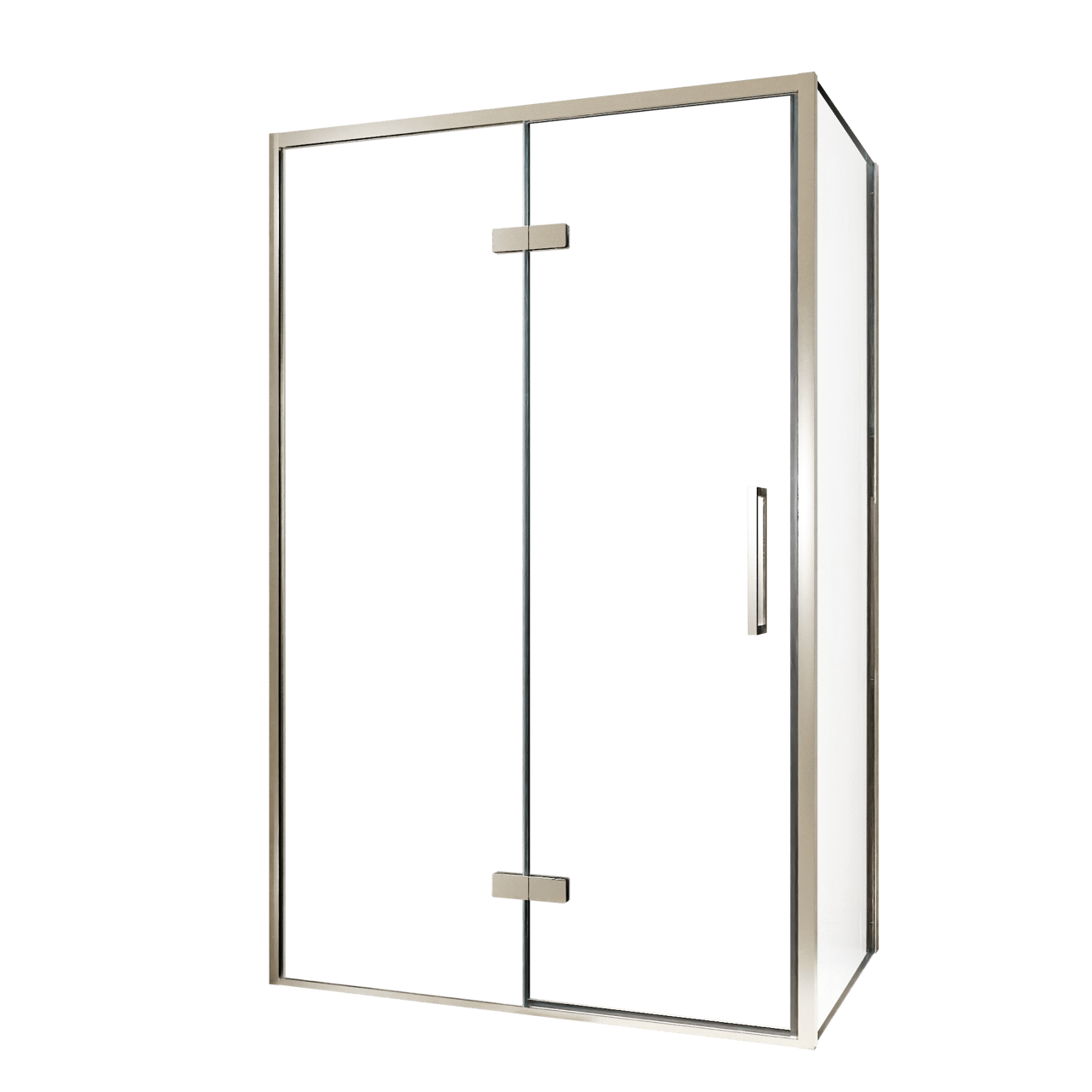 Balmani Senses Design douchehoek met linkse draaideur en vaste zijwand, 120 x 100 cm, Helder glas, Brushed CoolMetal profielen
