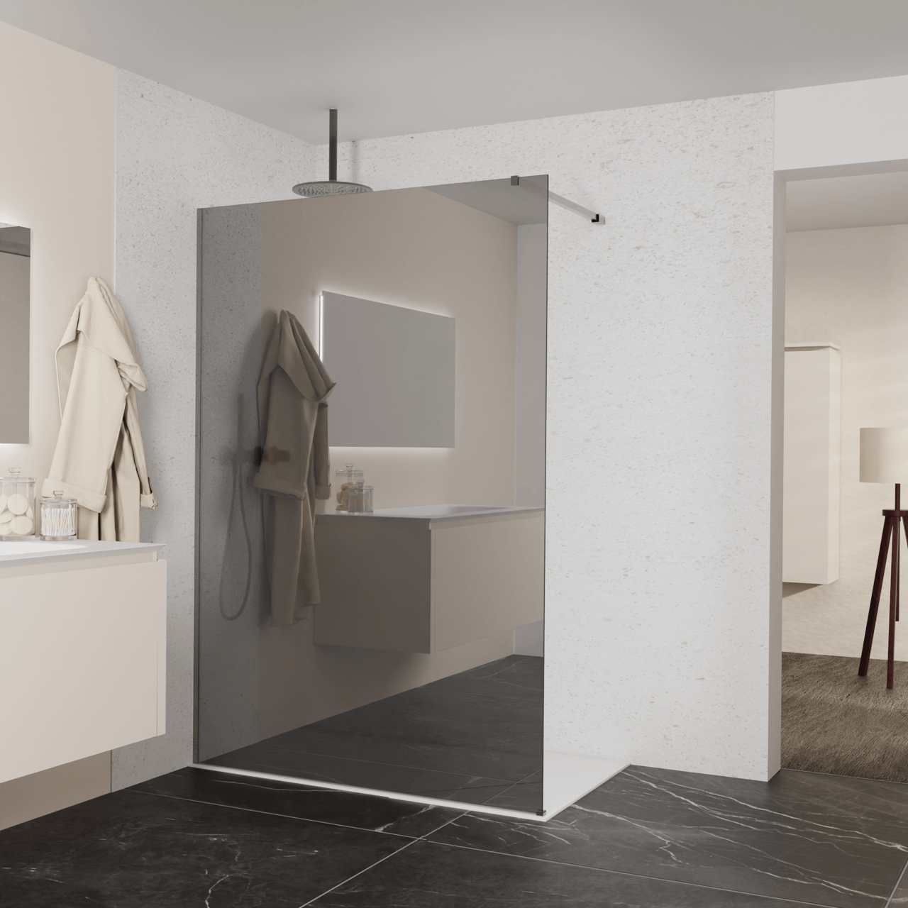 Balmani Modular douche à l'italienne: 140 x 200 cm, Miroir Reflex, Profil Brushed GunMetal