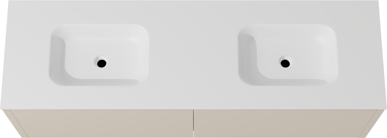 Balmani Eclips zwevend badmeubel 180 x 55 cm Sandbeige met Tablo Arcato dubbele wastafel in Solid Surface mat wit