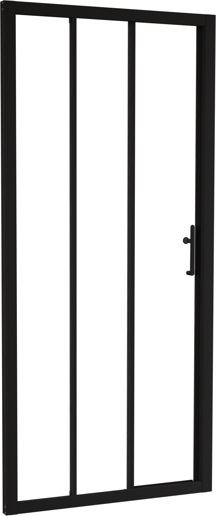 Linie Cadiz porte coulissante en trois parties 90 cm x 190 cm verre transparent profil noir mat