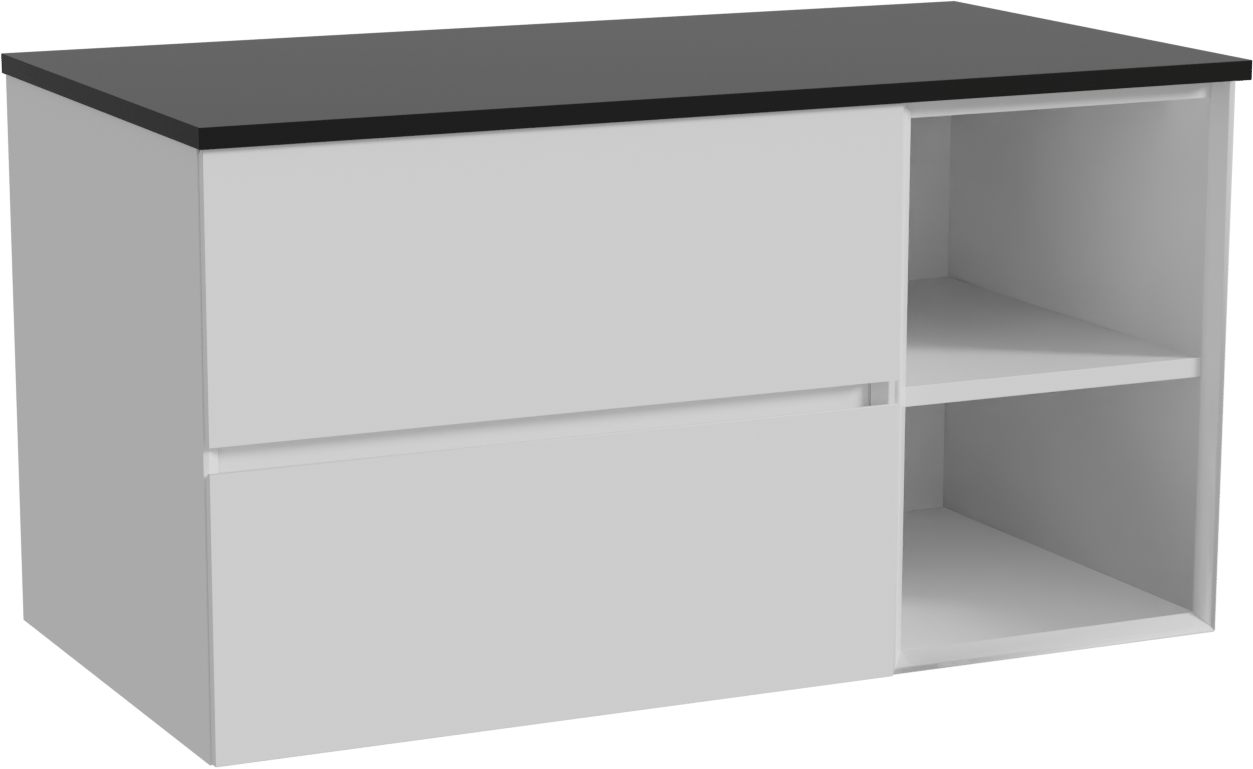 Storke Edge meuble salle de bains suspendu 100 x 52 cm blanc brillant avec Panton tablette simple en mdf enduit de poudre noir mat