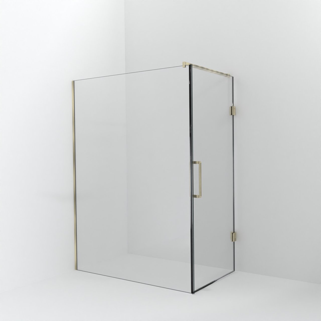 Balmani Modular Walk-In Dusche mit Tür: 150 x 200 cm mit Tür 90 cm, Klarglas, Profil Brushed Champagne Gold
