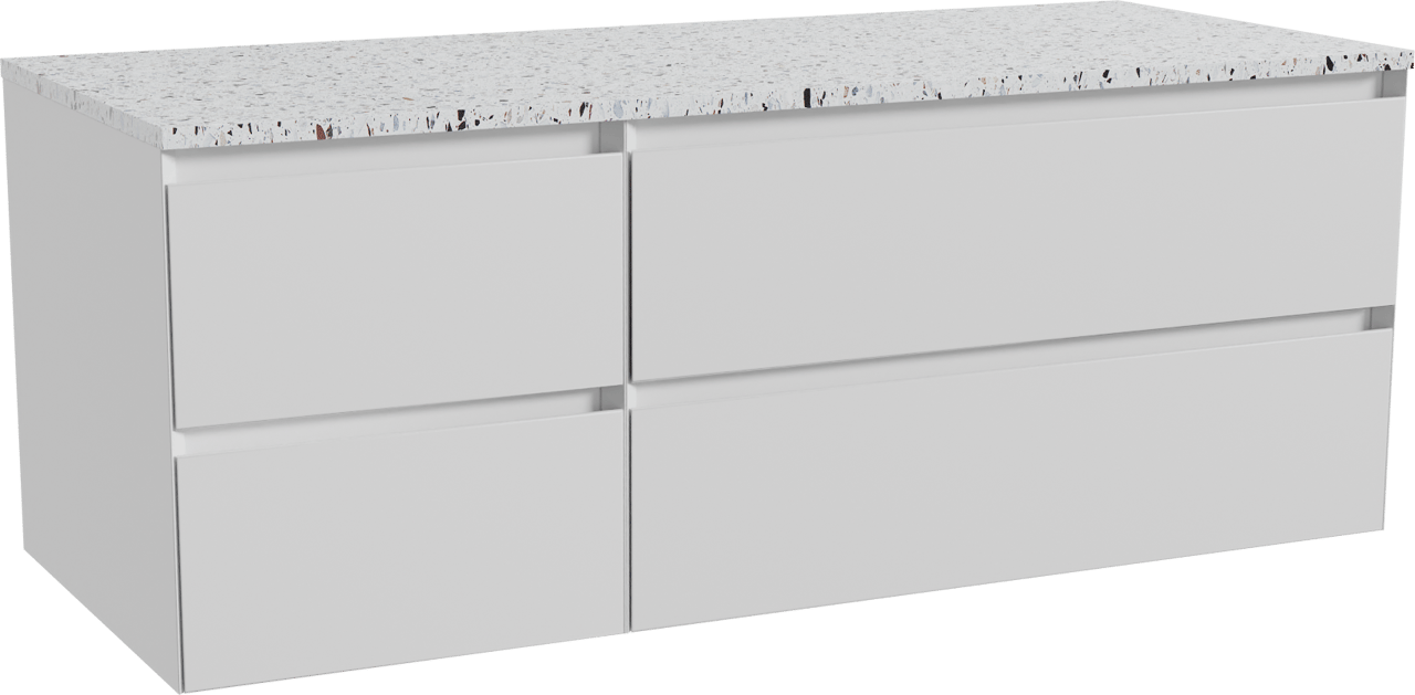 Balmani Mitra meuble salle de bains suspendu 135 x 55 cm blanc mat avec Stretto tablette simple ou double en blanc/noir mat terrazzo