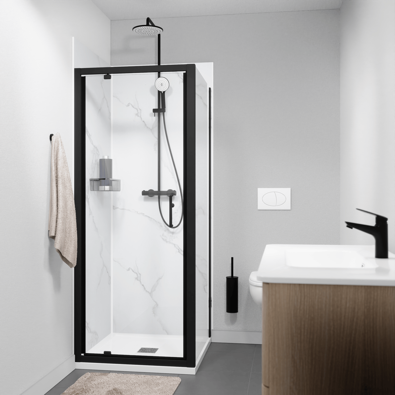 Linie Cadiz porte pivotante 80 cm x 190 cm verre transparent profil noir mat