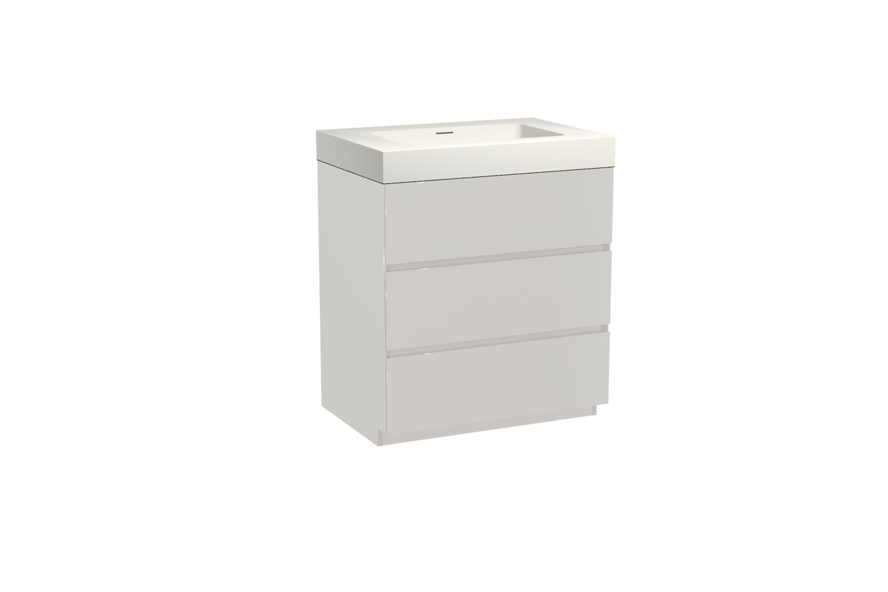 Storke Edge freistehendes Möbelstück Set: 75 x 52 cm, Weiß glänzend, mit Mata High Einzelwaschtisch, Solid Surface Weiß matt