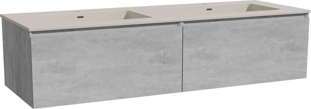Storke Edge meuble salle de bains suspendu 150 x 52 cm béton gris foncé avec Diva double vasque en top solid soie grise