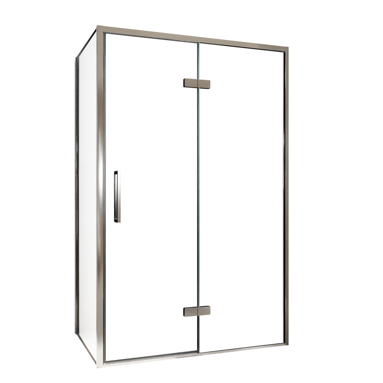Balmani Senses Design douchehoek met rechtse draaideur en vaste zijwand, 120 x 90 cm, Helder glas, Chroom profielen, met coating