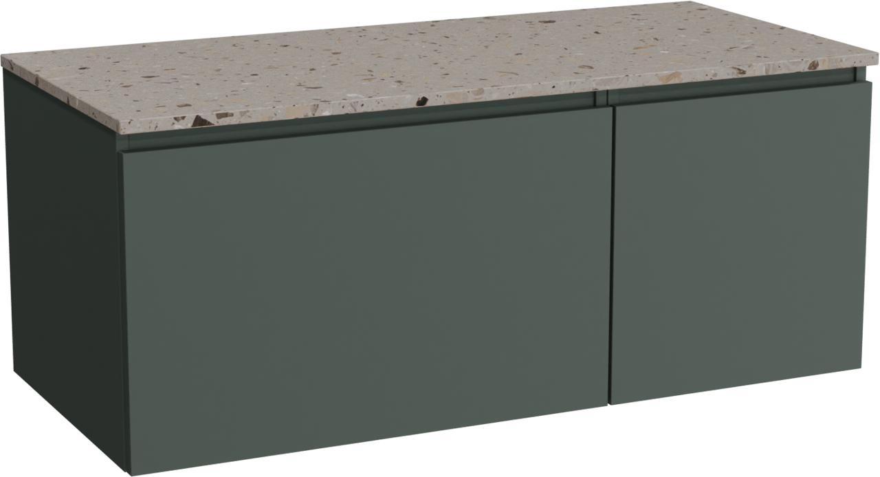 Balmani Sfera by Lucida zwevend badmeubel 120 x 55 cm forest met Stretto enkel of dubbel wastafelblad in terrazzo greige terrazzo