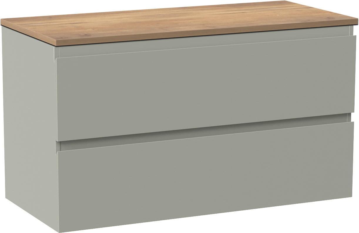 Linie Lado zwevend badkamermeubel 100 x 46 cm greige met Lado enkel of dubbel tablet in melamine natuur eik