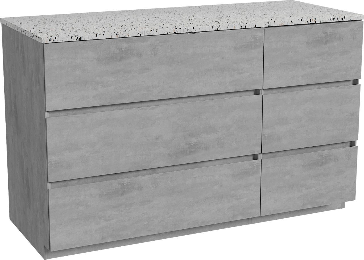 Storke Edge staand badmeubel 130 x 52 cm beton donkergrijs met Tavola enkel of dubbel wastafelblad in mat wit/zwart terrazzo