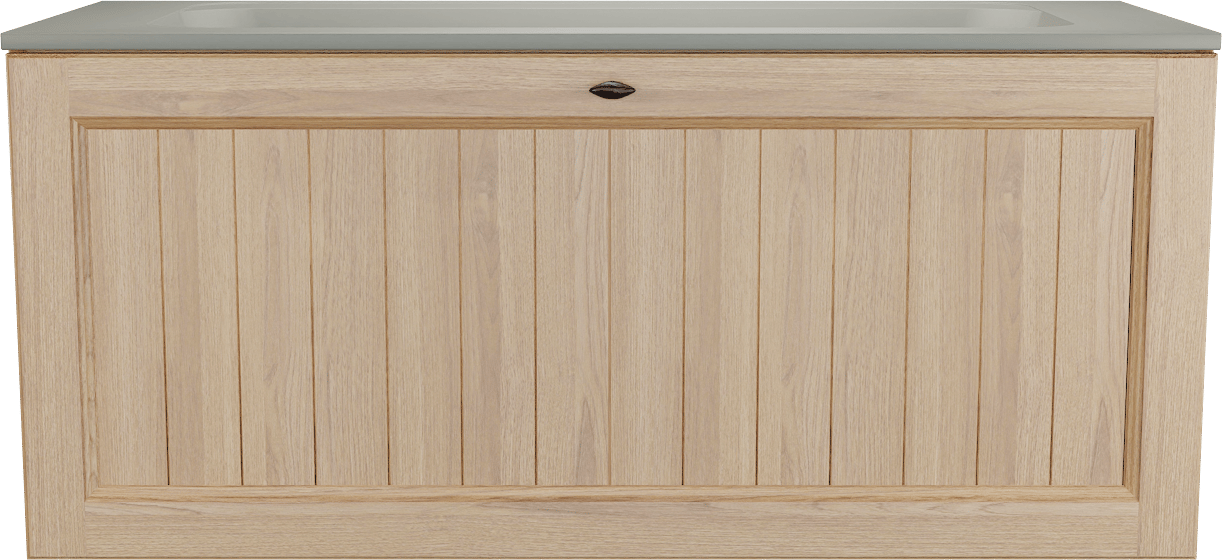 Balmani Lemon zwevend badmeubel 120 x 55 cm, fineer naturel eiken met Tablo Strada enkele wastafel voor 2 kraangaten in zijdegrijs