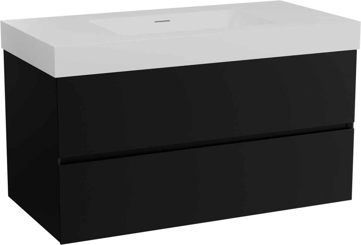 Storke Edge zwevend badmeubel 105 x 52 cm mat zwart met Mata High enkele wastafel in solid surface mat wit