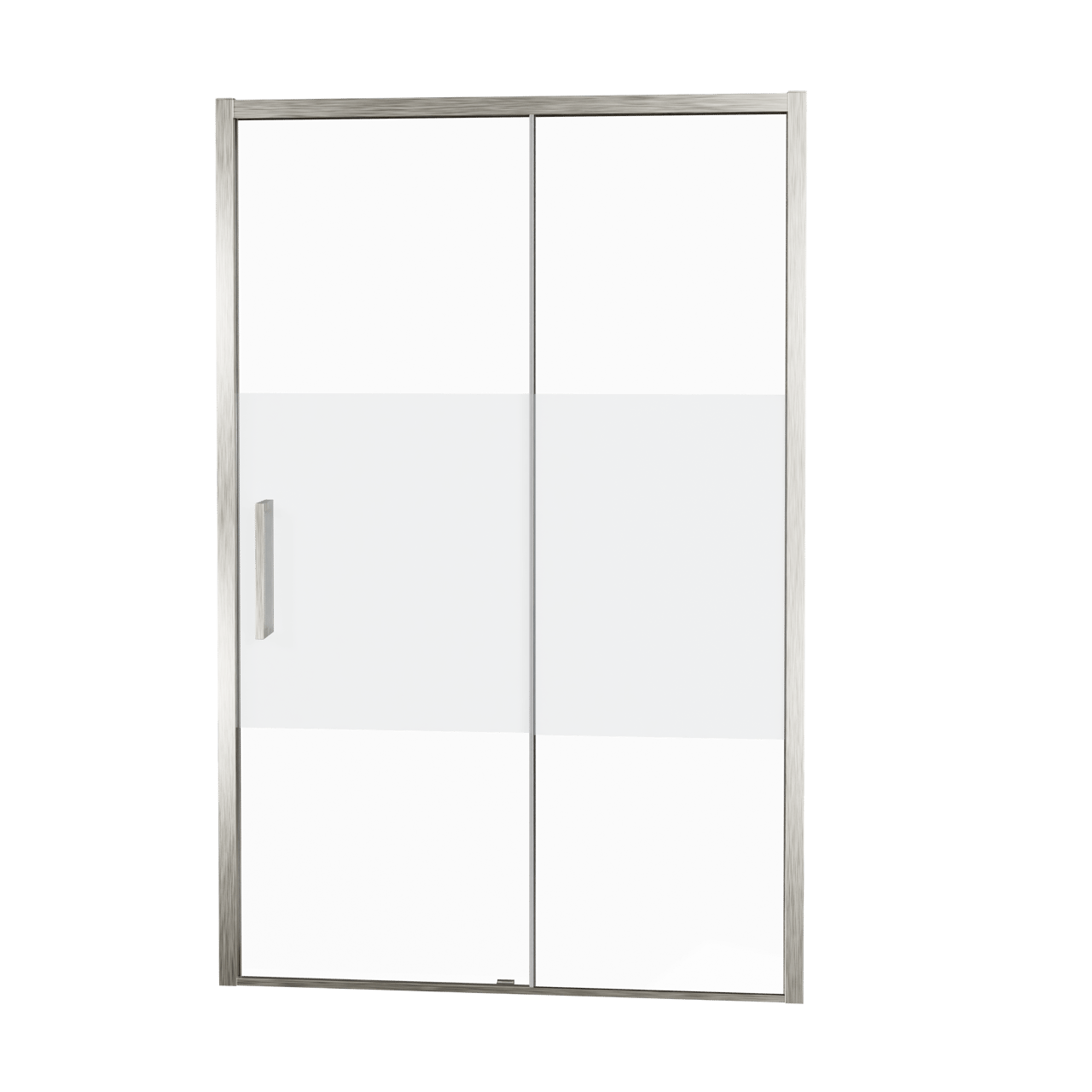 Balmani Senses Design Dusche Schiebetür, Rechts, 160 cm x 210 cm, Klarglas mit mattiertem Streifen, Profil Brushed CoolMetal, inklusive Coating