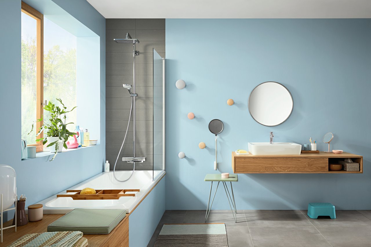 Hansgrohe Croma E280 thermostatische badkraan regendoucheset Glanzend Chroom