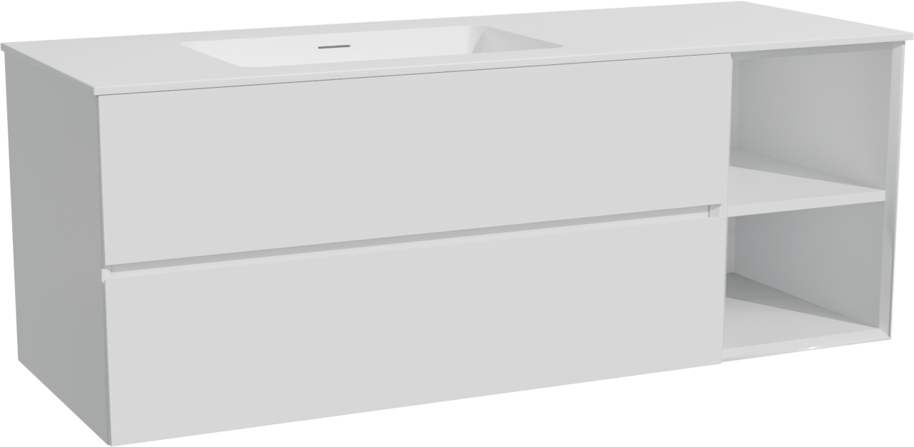 Storke Edge zwevend badmeubel 140 x 52 cm mat wit met Mata asymmetrisch linkse wastafel in solid surface mat wit
