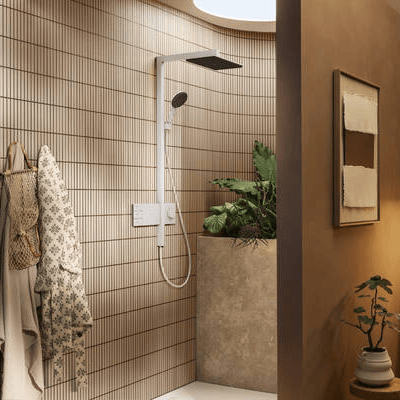 Hansgrohe Raindance Alive Q Showerpipe regendoucheset 210/340 2jets, Ecosmart met Showerselect Comfort Mat wit