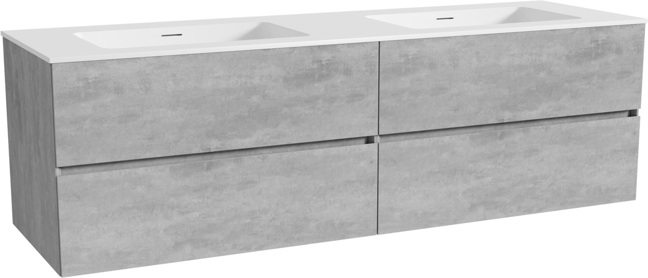 Storke Edge zwevend badkamermeubel 170 x 52 cm beton donkergrijs met Mata dubbele wastafel in solid surface mat wit