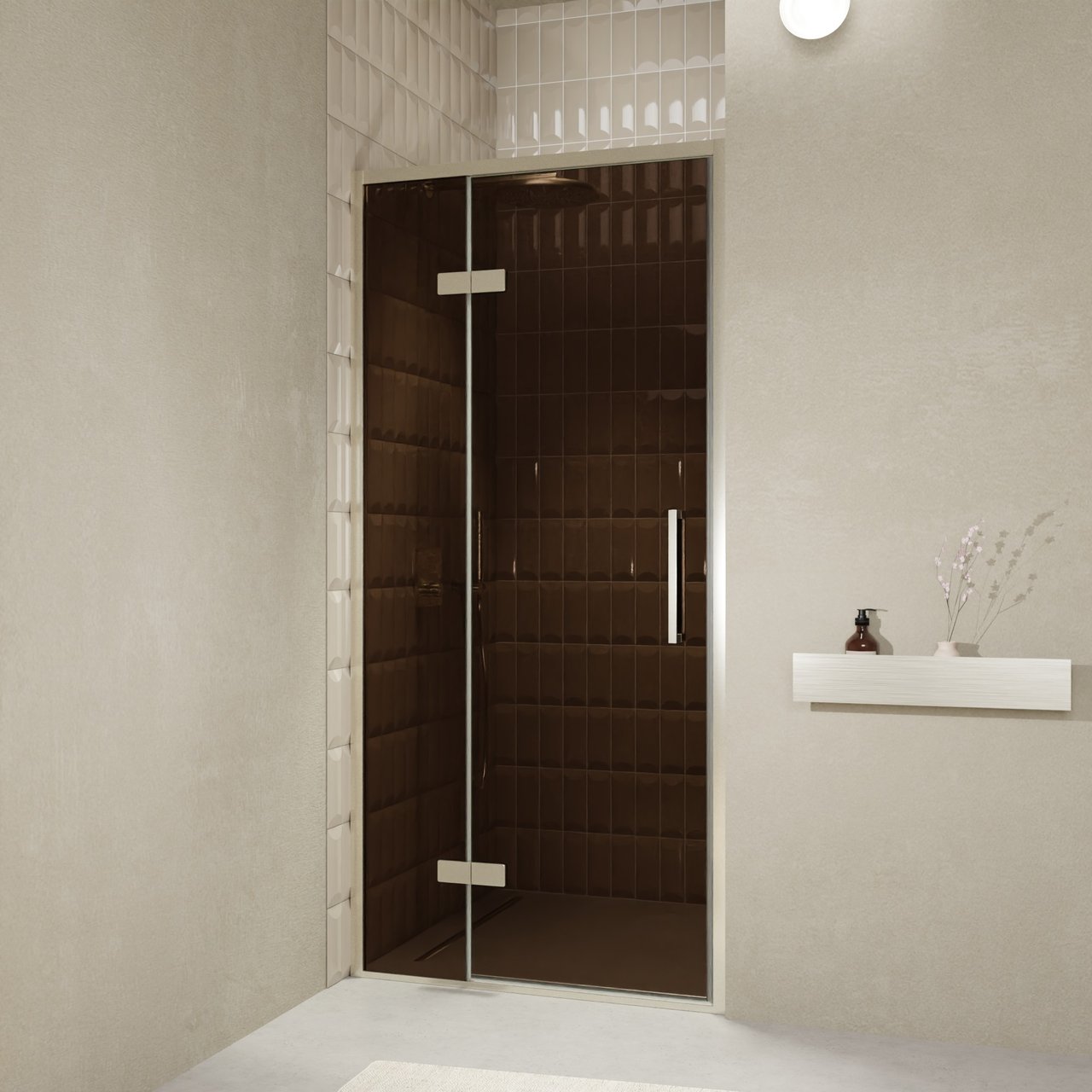 Balmani Senses Design porte pivotante à gauche 100 cm x 210 cm verre Bronze, Profil Brushed CoolMetal, coating inclus