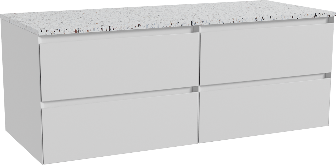 Balmani Mitra meuble salle de bains suspendu 135 x 55 cm blanc mat avec Stretto tablette simple ou double en blanc/noir mat terrazzo