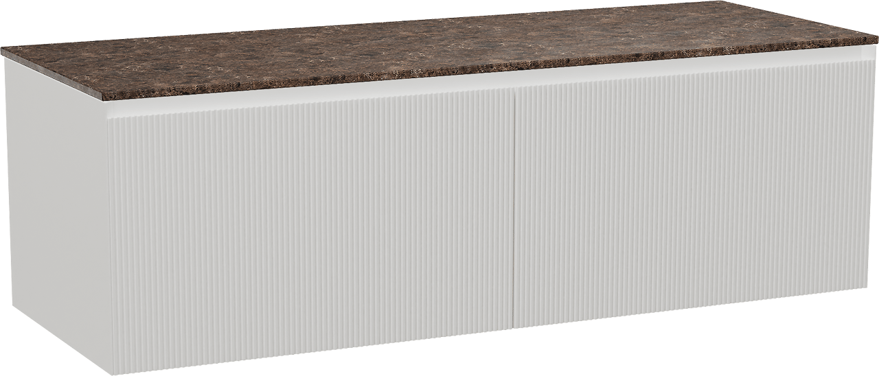 Balmani Fila by Mitra meuble salle de bains suspendu 150 x 55 cm blanc mat avec Stretto tablette simple ou double en marbre dark emperador, Nervure droite symétrique verticale