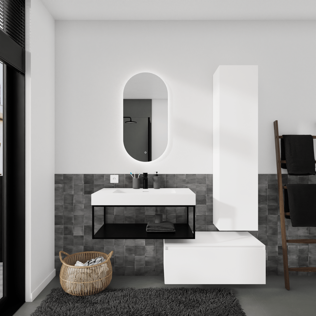 Storke Edge Modulo hängender Waschbeckenunterschrank: 85 x 48 cm, Weiß matt, 1 Schublade
