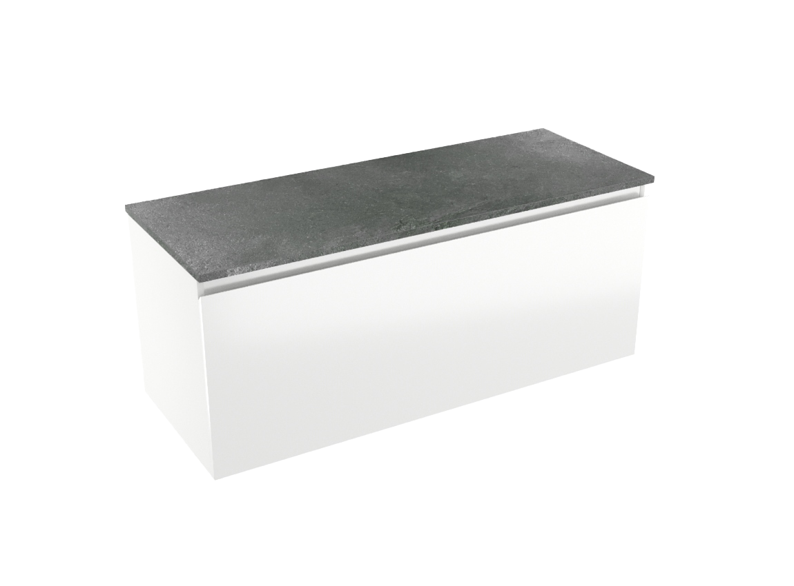 Linie Lado meuble salle de bains suspendu 120 x 46 cm blanc brillant avec Lado tablette simple ou double en mélaminé ardoise gris