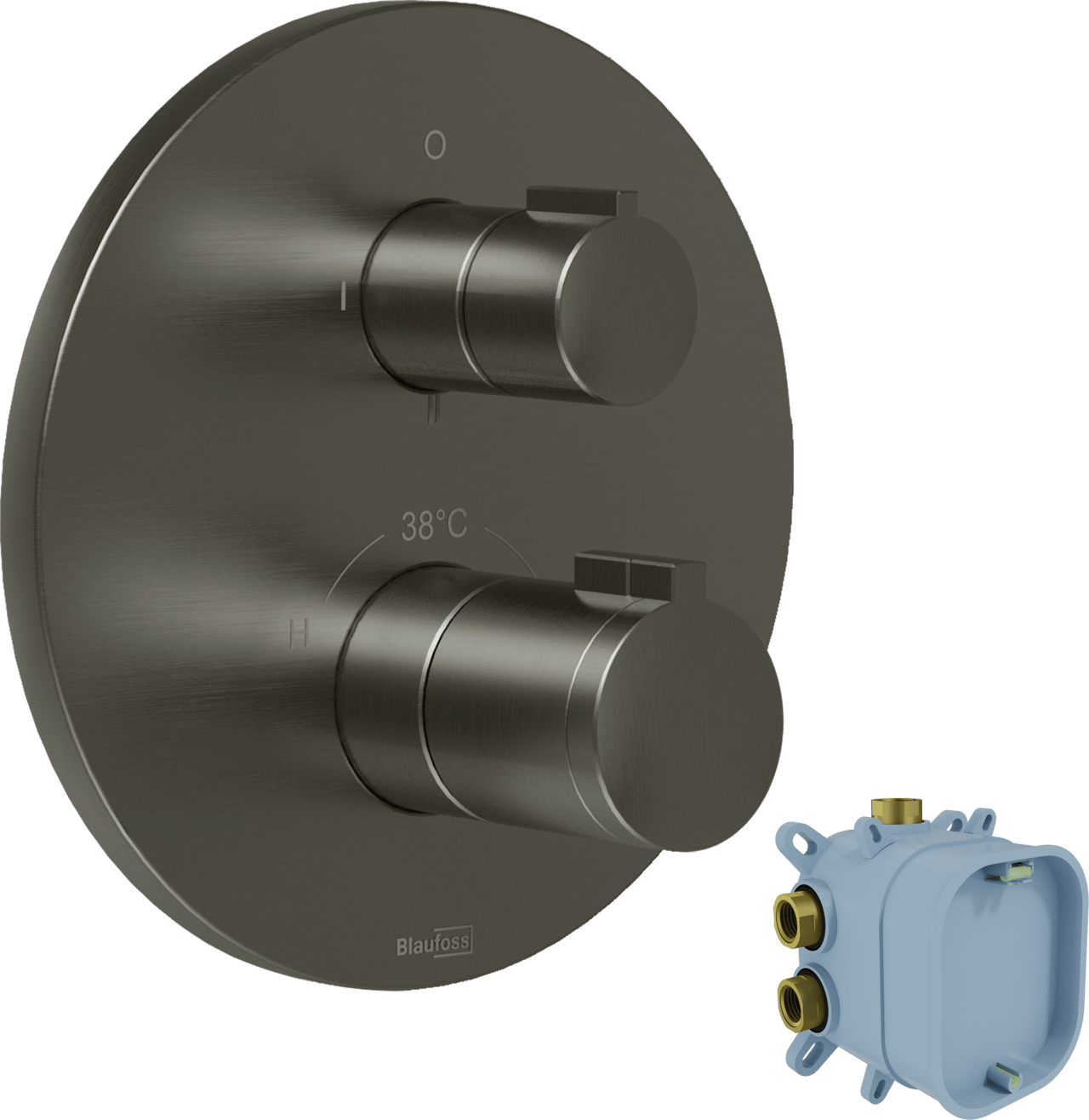 Blaufoss Smartbox Round Thermostat-Duscharmatur: Unterputz, für 2 Verbraucher, Brushed GunMetal, Einbauelement inklusive