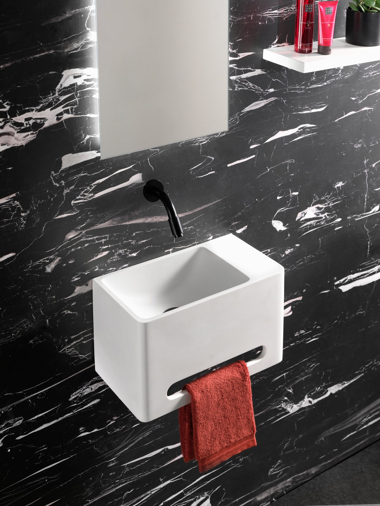 Balmani Deco Handwaschbecken: Solid Surface, Weiß Matt 40 x 22 cm