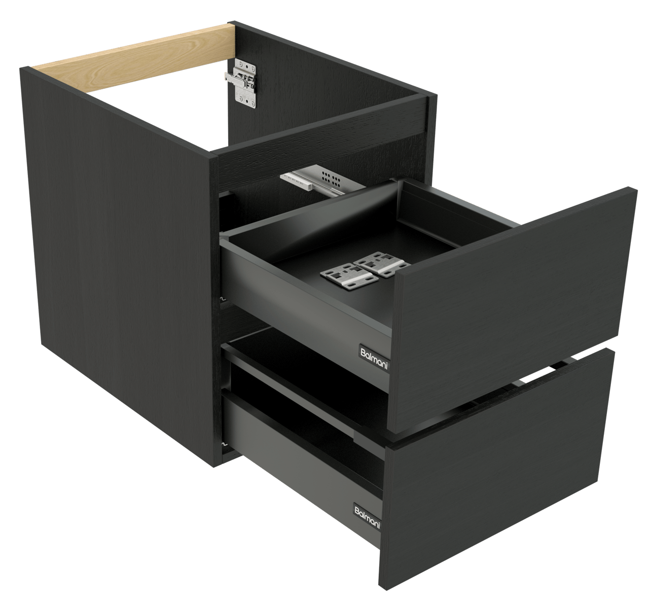 Balmani Lucida hängender Waschbeckenunterschrank: 45 x 55 cm, Eiche Schwarz, 2 Schubladen