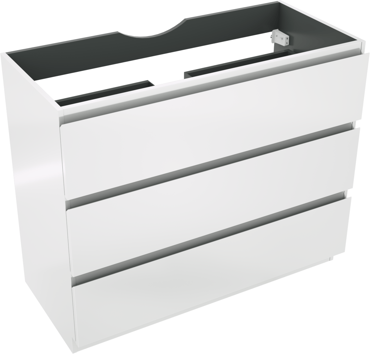 Linie Lado stehender Waschbeckenunterschrank: 100 x 46 cm, Weiß Glänzend, 3 Schubladen