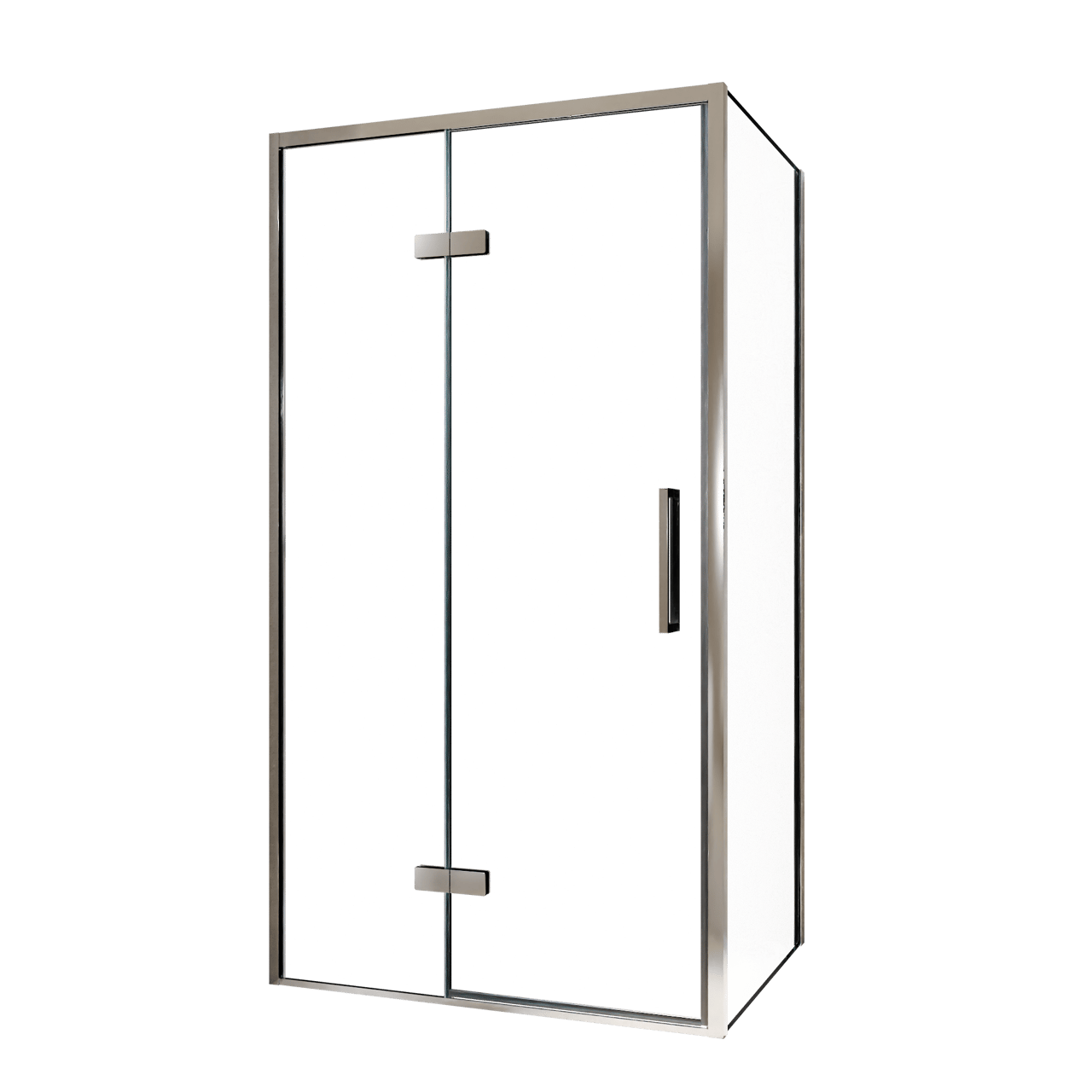 Balmani Senses Design Eckdusche: Drehtür (Links) mit fixierte Seitenwand, 100 x 100 cm, Klarglas, Profil Chrom