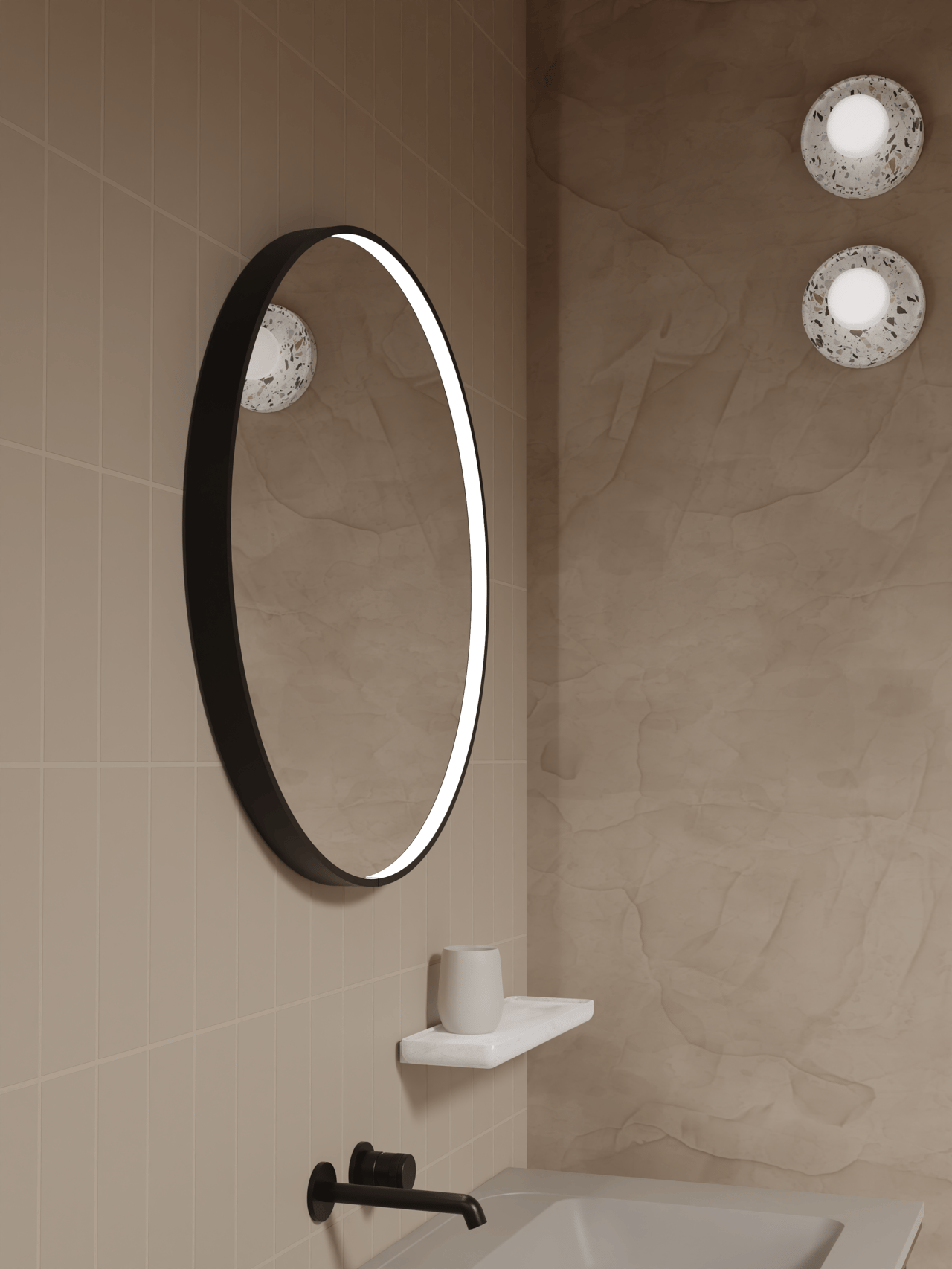 Balmani Secret Black rond badkamerspiegel zwart Ø 70 cm met spiegelverlichting en anti-damp