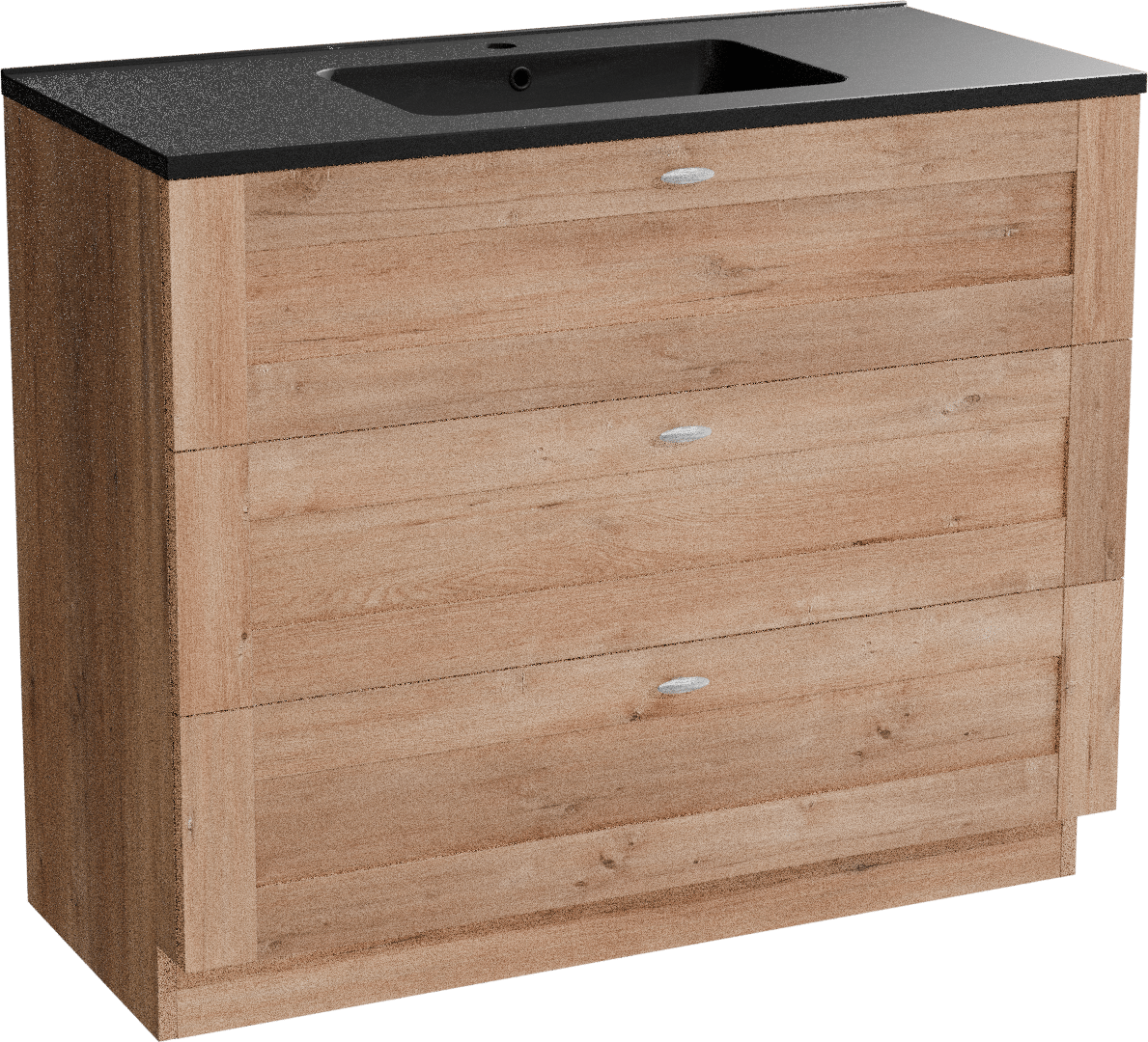 Linie Classo staand badkamermeubel 100 x 46 cm natuur eik met Vano enkele wastafel in composietmarmer mat zwart