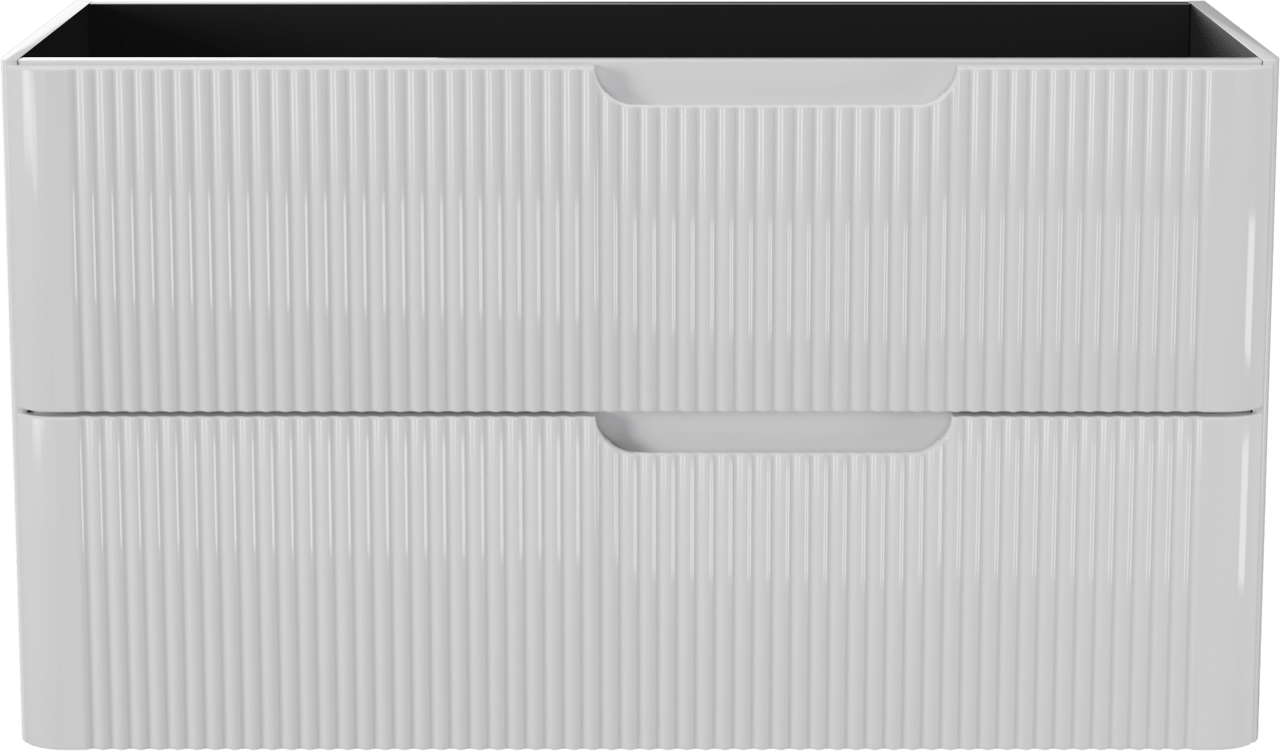 Linie Curvo hängender möbelstück Waschtischunterschränke 100 x 46 cm Weiβ glänzend 2 Schubladen, Vert. Sym. Rippe