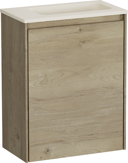 Storke Edge zwevend toiletmeubel 40 x 22 cm Ruwe eik met Fina wastafel in Sand mat Top Solid