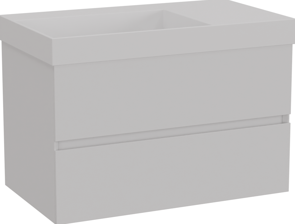 Storke Edge zwevend badmeubel 80 x 46 cm mat wit met Jura asymmetrisch linkse wastafel in solid surface mat wit