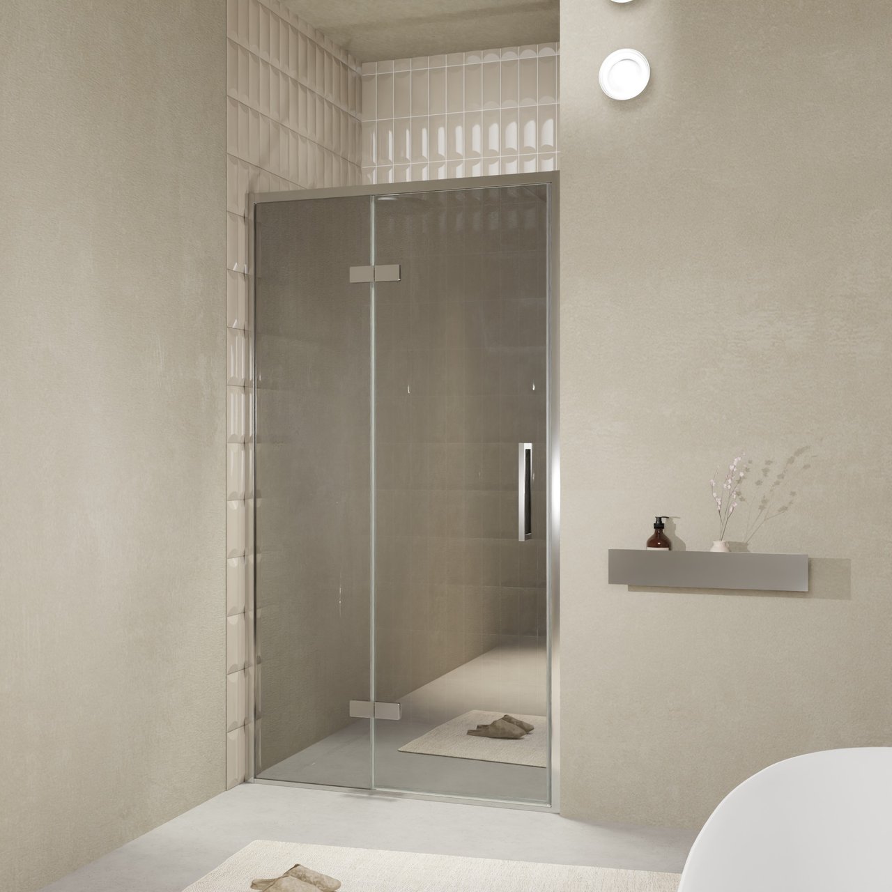 Balmani Senses Design porte pivotante à gauche 120 cm x 210 cm verre Miroir Reflex, Profil chrome, coating inclus