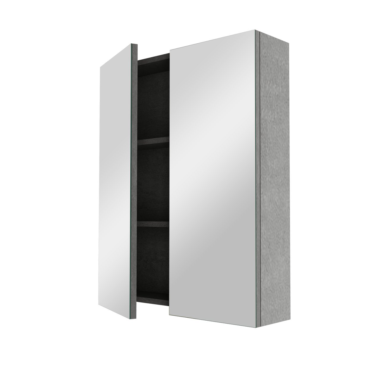 Linie Lado meuble salle de bains suspendu 60 x 46 cm béton gris foncé avec Baro plan simple en porcelaine blanc brillant et Montro armoire de toilette
