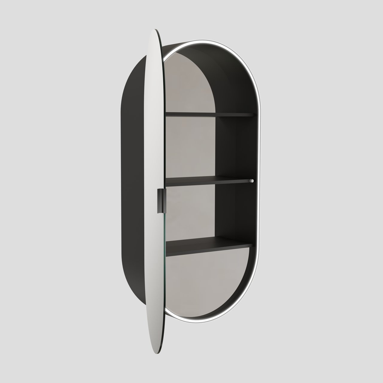 Luca Varess Oval spiegelkast ovaal 45 x 90 cm mat zwart met spiegelverlichting